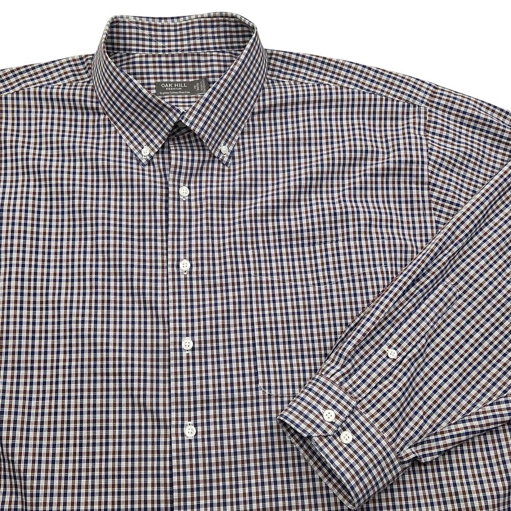 Oak Hill Premium Supima‎ Cotton Non-Iron Gingham Shirt Big & Tall Mens 20 34/35